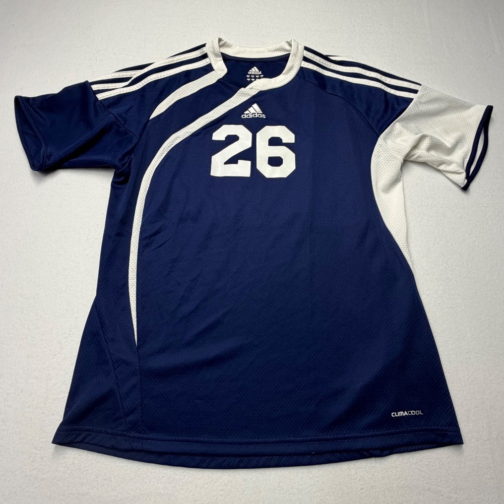 Adidas ClimaCool Soccer Jersey Mens Large Navy Blue White Number 26 Training Top